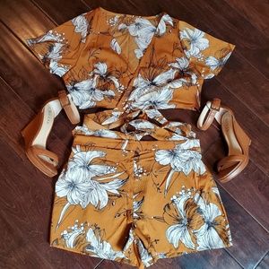 Floral boho top and short set